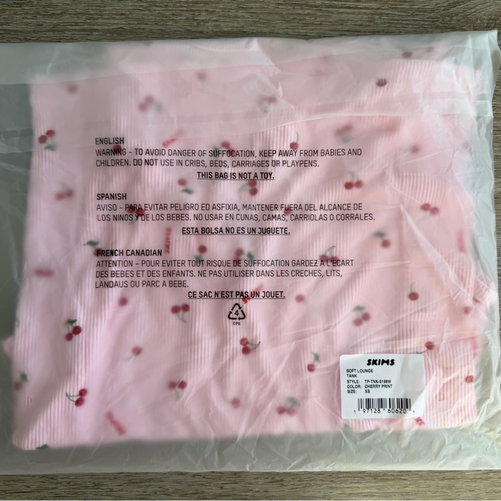 SKIMS Soft Lounge Ribbed Tank Top Pink Cherry Print XS NWT Limited Edition - Picture 5 of 7